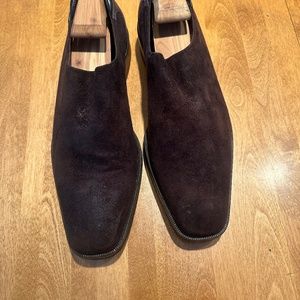 Donald Pliner brown rough suede boot toe loafers
